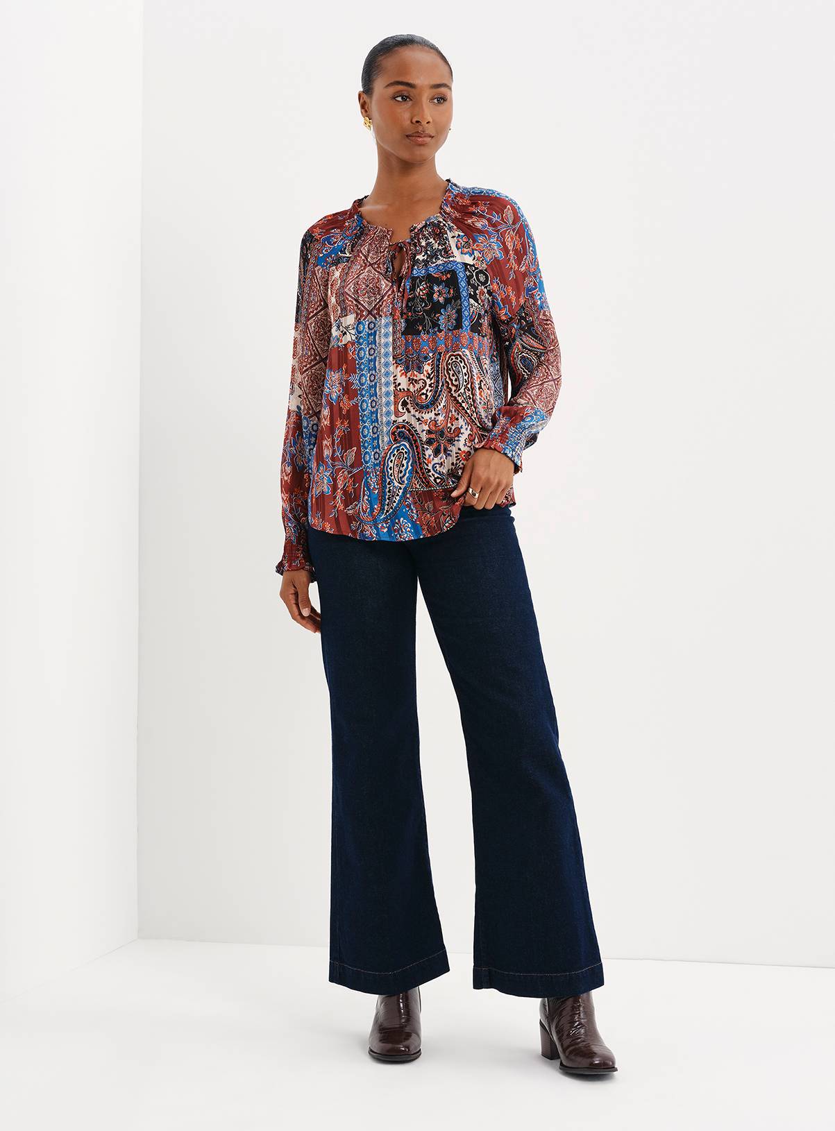 FINERY Harlow Satin Stripe Chiffon Tie Neck Blouse 8 - Image 6